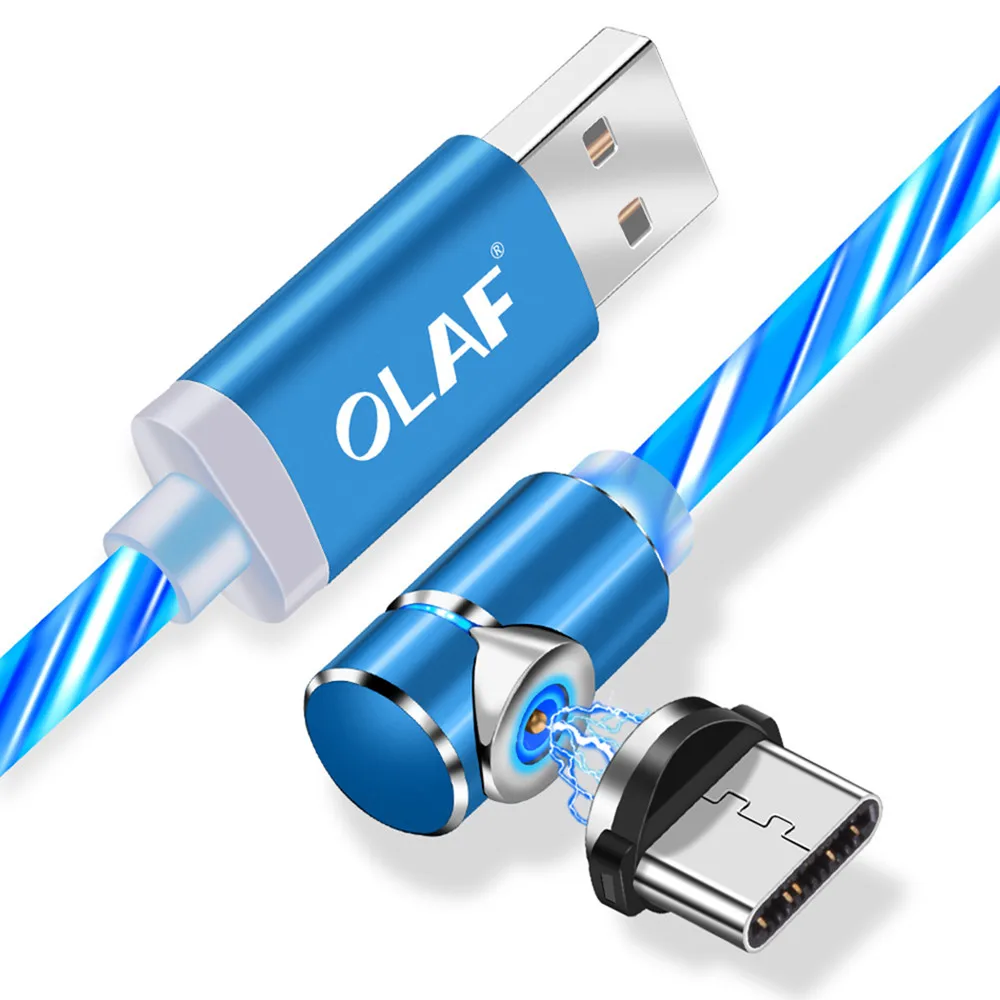 Blue Type C Cable Магнитный usb-кабель OLAF L-Line для зарядки, usb-кабель type-C, светодиодный магнитный Кабель 90 градусов для iPhone X 8 7 Plus, кабели Micro usb - Цвет: Blue Type C Cable