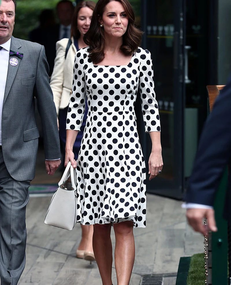2017 Kate Middleton Princess Dres  New  Polka Dot print  square collar dres