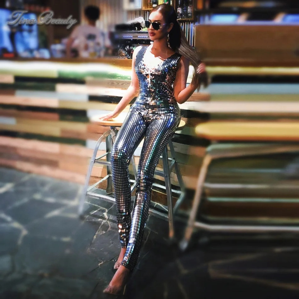 Женский клетчатый комбинезон без рукавов на шнуровке с открытой спиной 2019 |