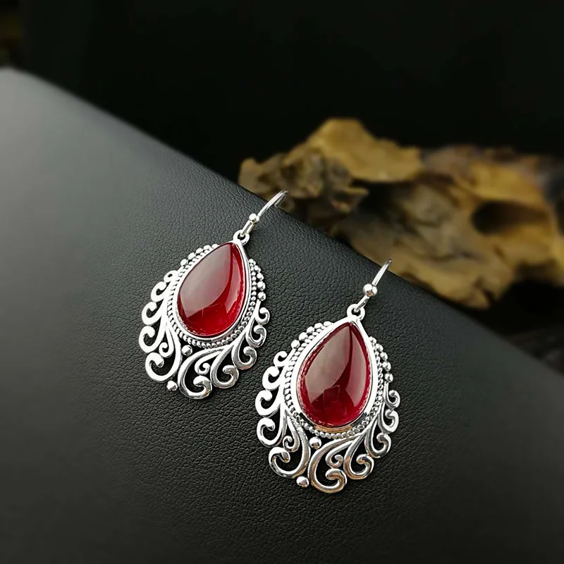 Серебряные 925 ювелирные изделия серьги натуральный драгоценный камень Винтажные Цветы дизайн рубиновые серьги для женщин рождественские ювелирные изделия Pendientes Mujer