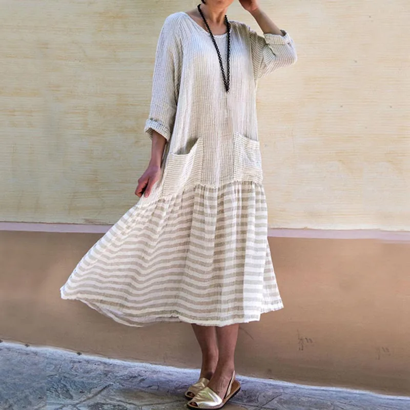 Женское платье женское повседневное летнее хлопковое белье Длинные Мешковатые