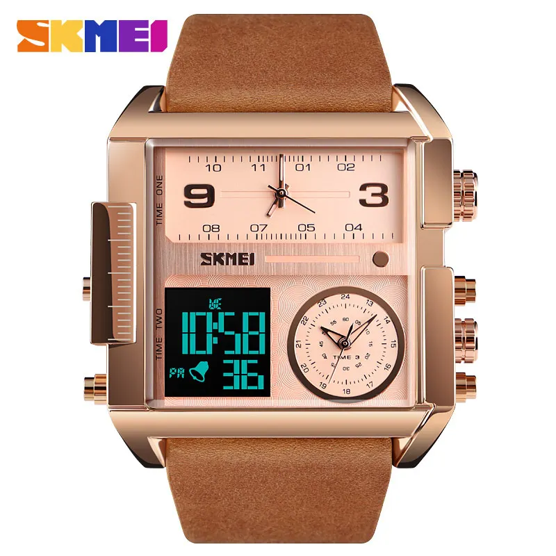 Rose Gold Brown SKMEI мужские s часы лучший бренд класса люкс военные Креативные Часы Мужские кварцевые аналоговые цифровые мужские часы Relogio Masculino 1391 - Цвет: Rose Gold Brown