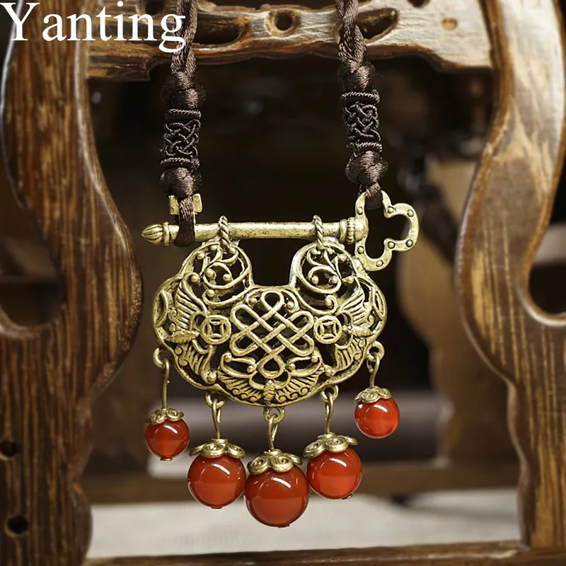 Yanting Vintage Copper Alloy Lock Pendant Necklace For Women Wholesale Long Sweater Chain Female 0116 |