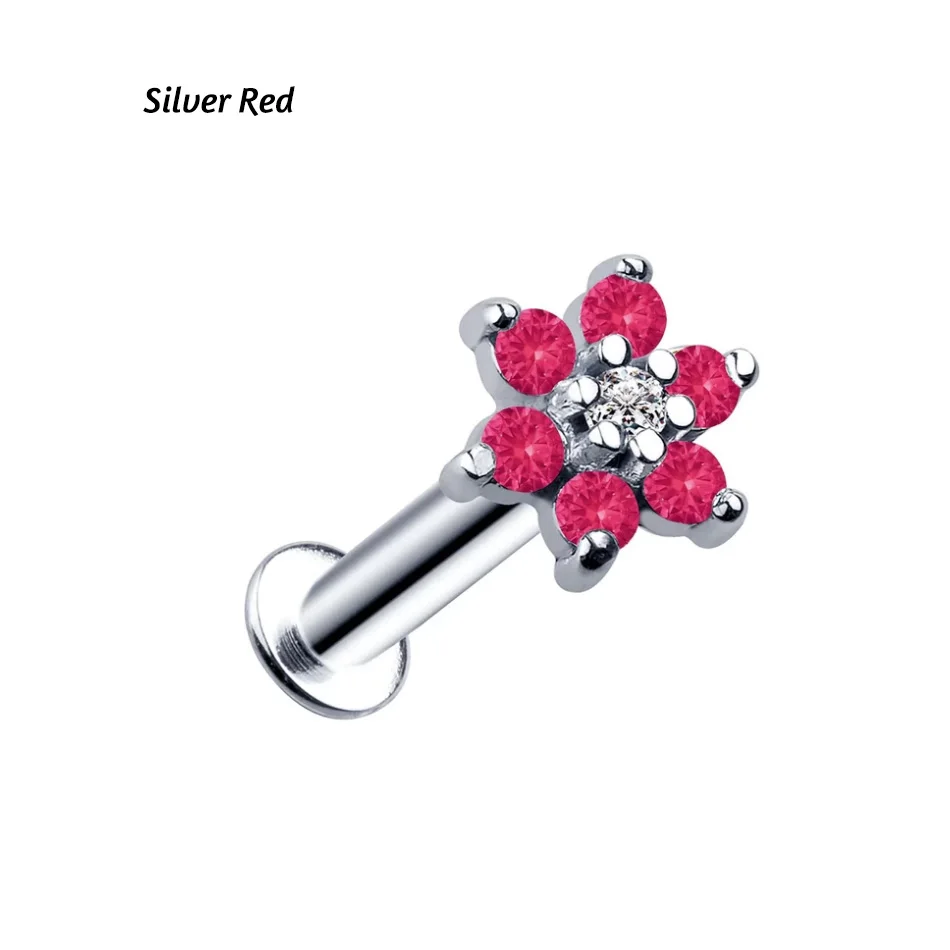 Silver Red 1 шт. 16 г сталь губная серьга Хрящ уха цветок из опала серьги для губ серьги пирсинг для козелка ушной раковины Ombligo пирсинг для тела ювелирные изделия - Окраска металла: Silver Red