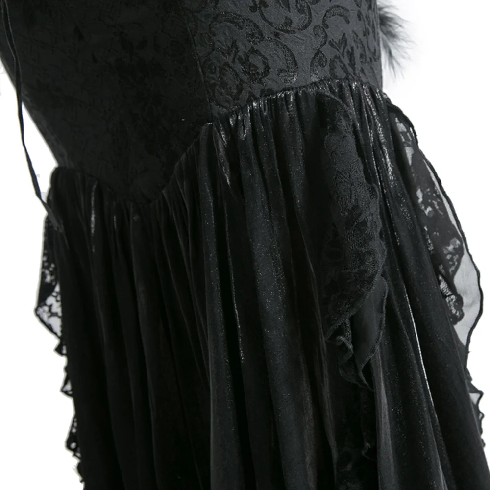 Женское вечернее платье в стиле панк черное кружевное из натурального Добби