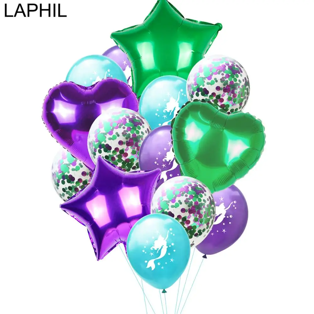 LAPHIL 14 шт. маленькие вечерние воздушные шары русалки синий фиолетовый латексный воздушный шар "Конфетти" Babyshower День Рождения украшения Русалка Вечерние Suppl