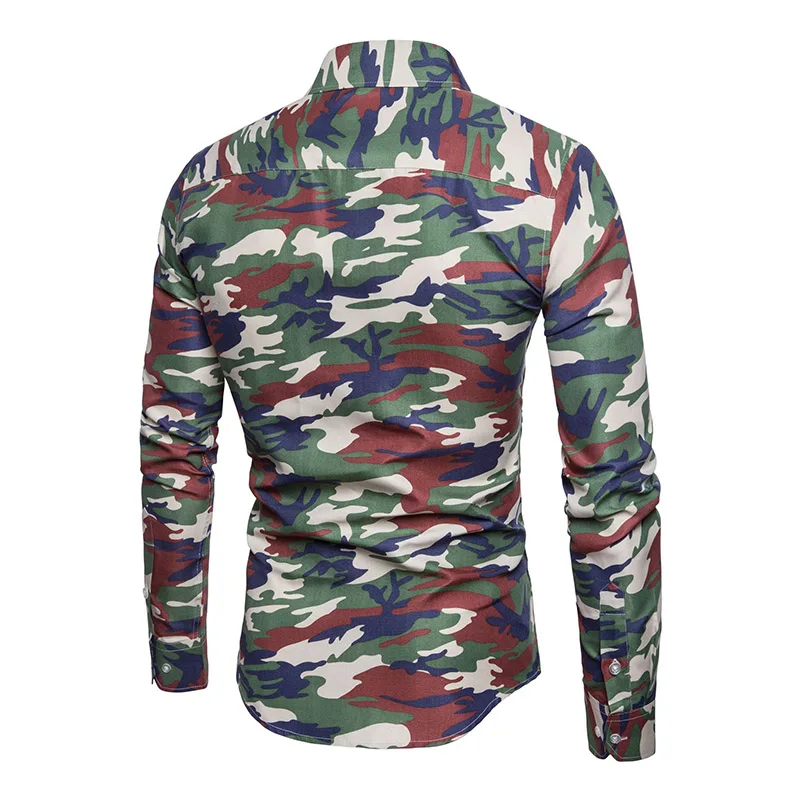 Мужская рубашка с отворотом и длинным рукавом камуфляжным принтом Повседневная
