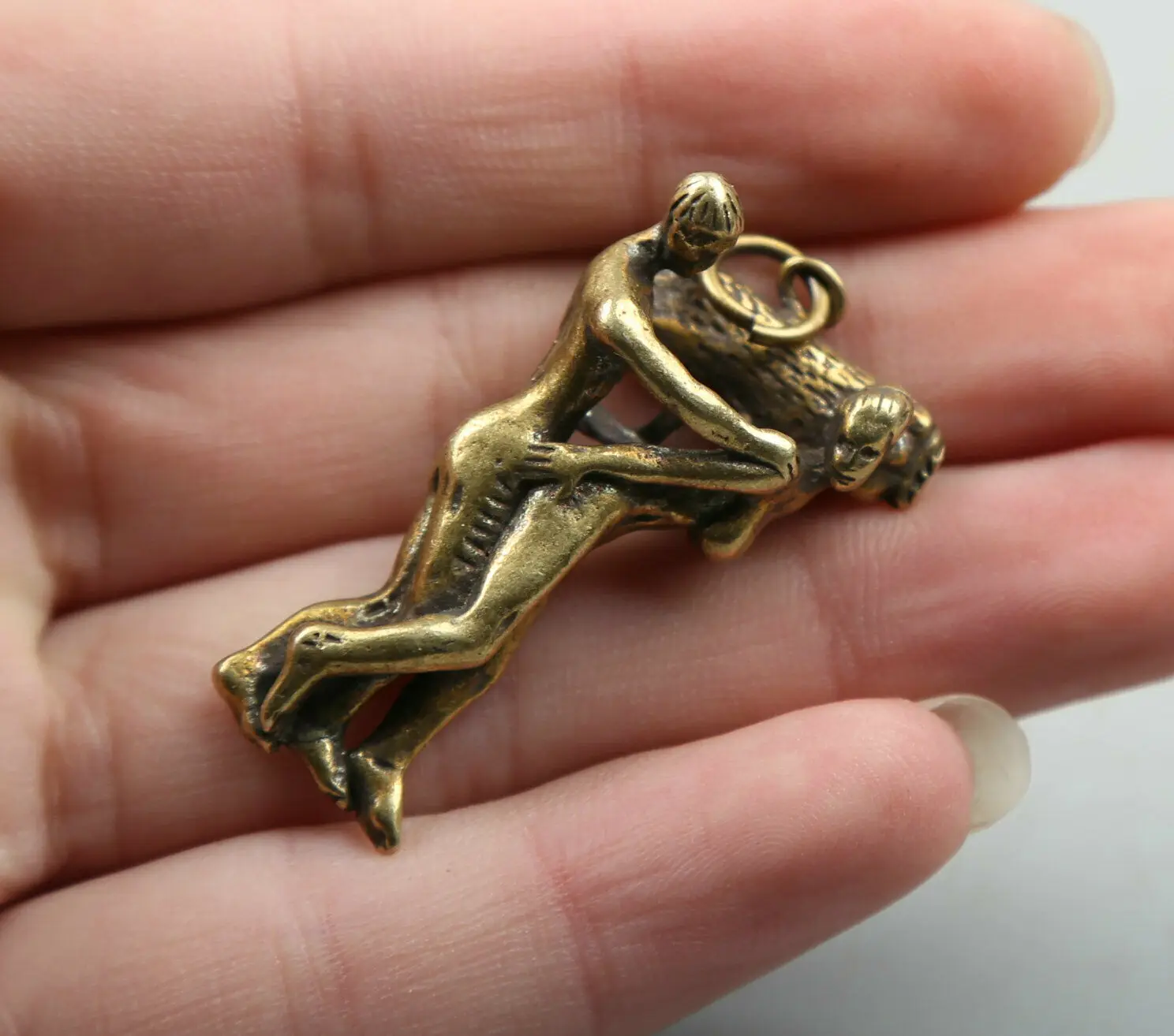Chinese Bronze Carving Man And Woman Exquisite Small Pendant Statues