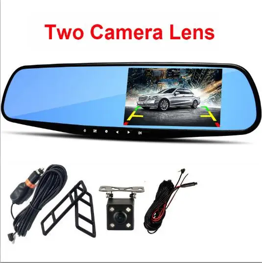 Dual Camera Lens Камера для записи автомобиля, автомобильная камера full hd 4,3 дюймов, зеркало заднего вида, цифровой видеорегистратор с двойным объективом 1080 P, автомобильная DVR камера - Название цвета: Dual Camera Lens