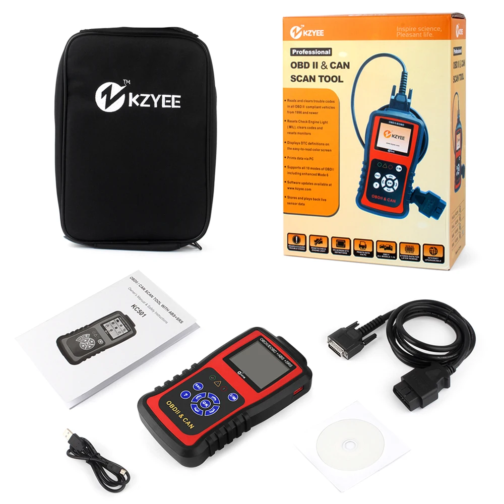 KZYEE KC501 OBD2 диагностический инструмент для двигателя/ABS/подушки безопасности/SRS