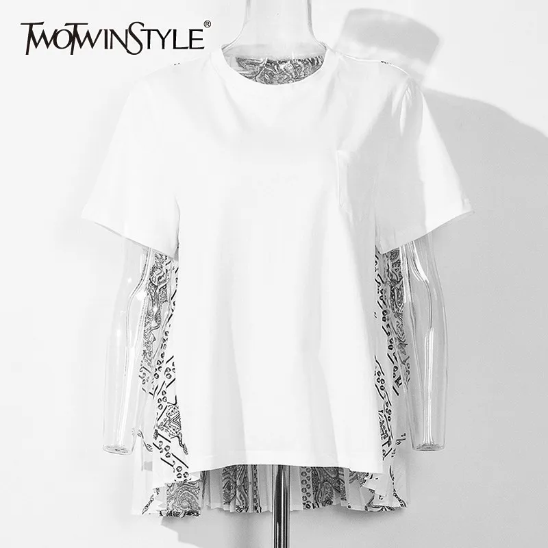 Женская футболка с круглым вырезом TWOTWINSTYLE повседневная плиссированная