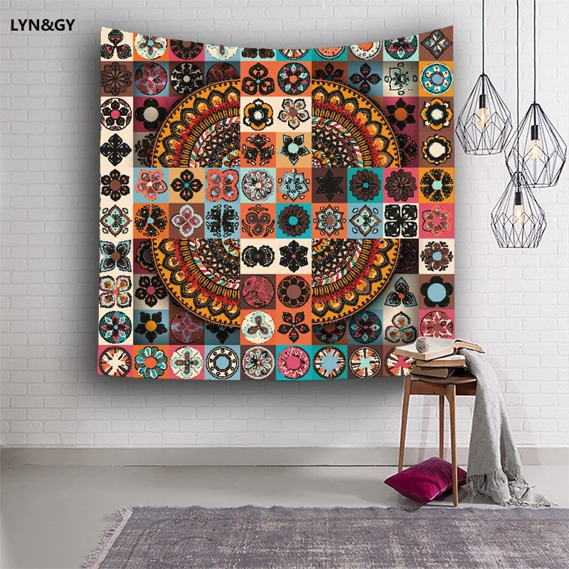 

Flowers Tapestries Colorful Psychedelic Indian Tapestry Wall Hanging Printed Decoration Wall Blanket / Beach Towel Square scarf