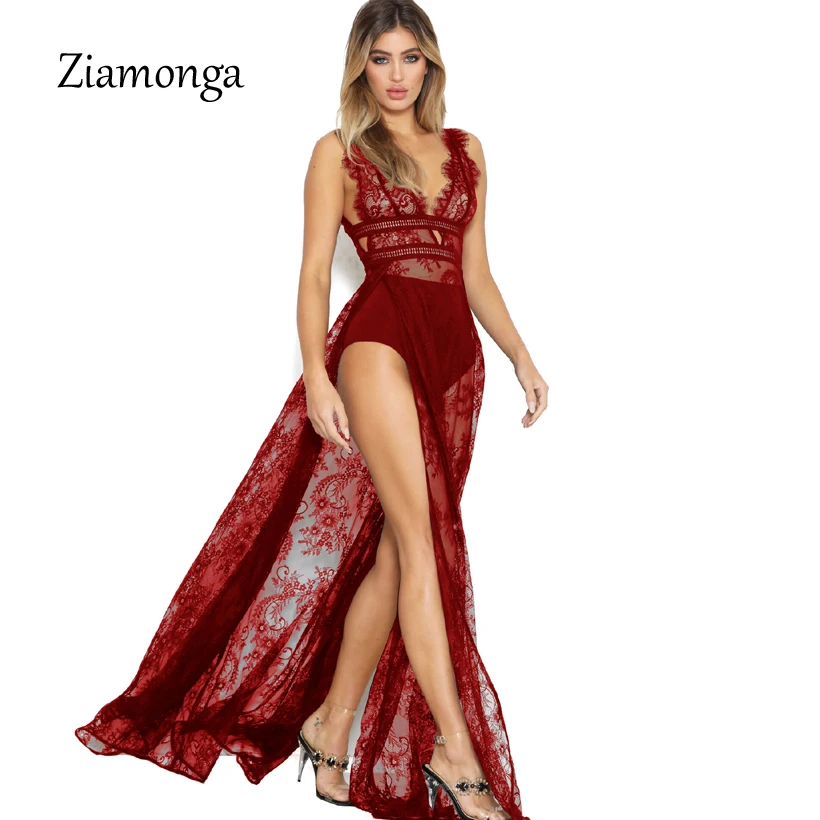 Ziamonga Для женщин летние длинные платья макси цветочные кружева рукавов Boho вечерние платье пикантные Разделение спинки Туника пляжное платье