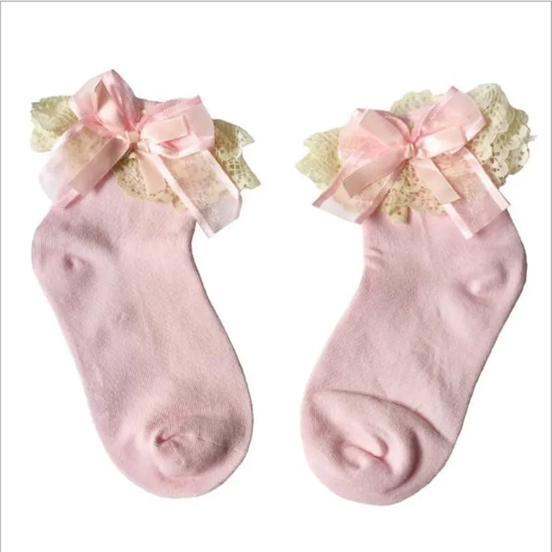 Красивые носки принцессы для малышей кружевные с оборками и бантом маленьких
