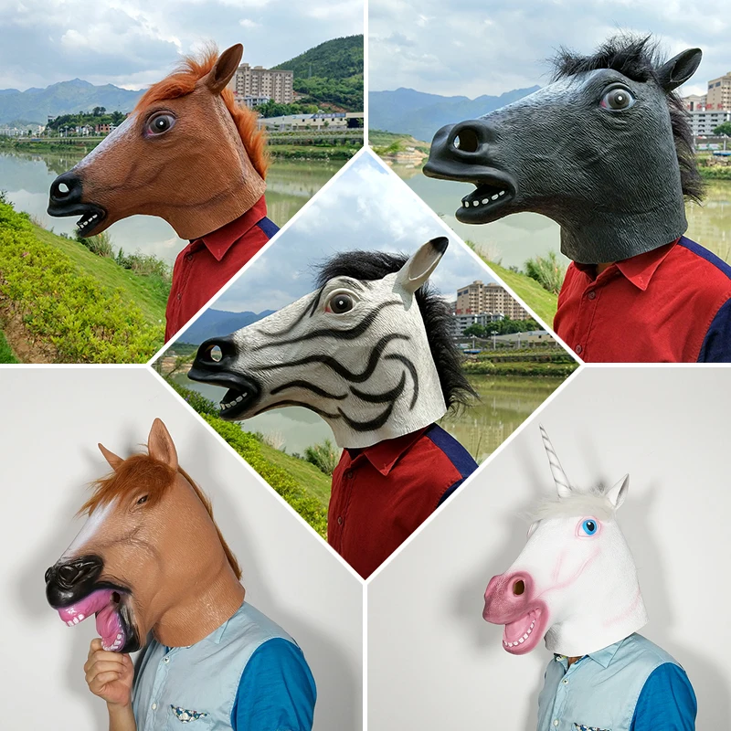 Новый качественный симпатичный Косплей смешная Cos голова лошади латексная маска