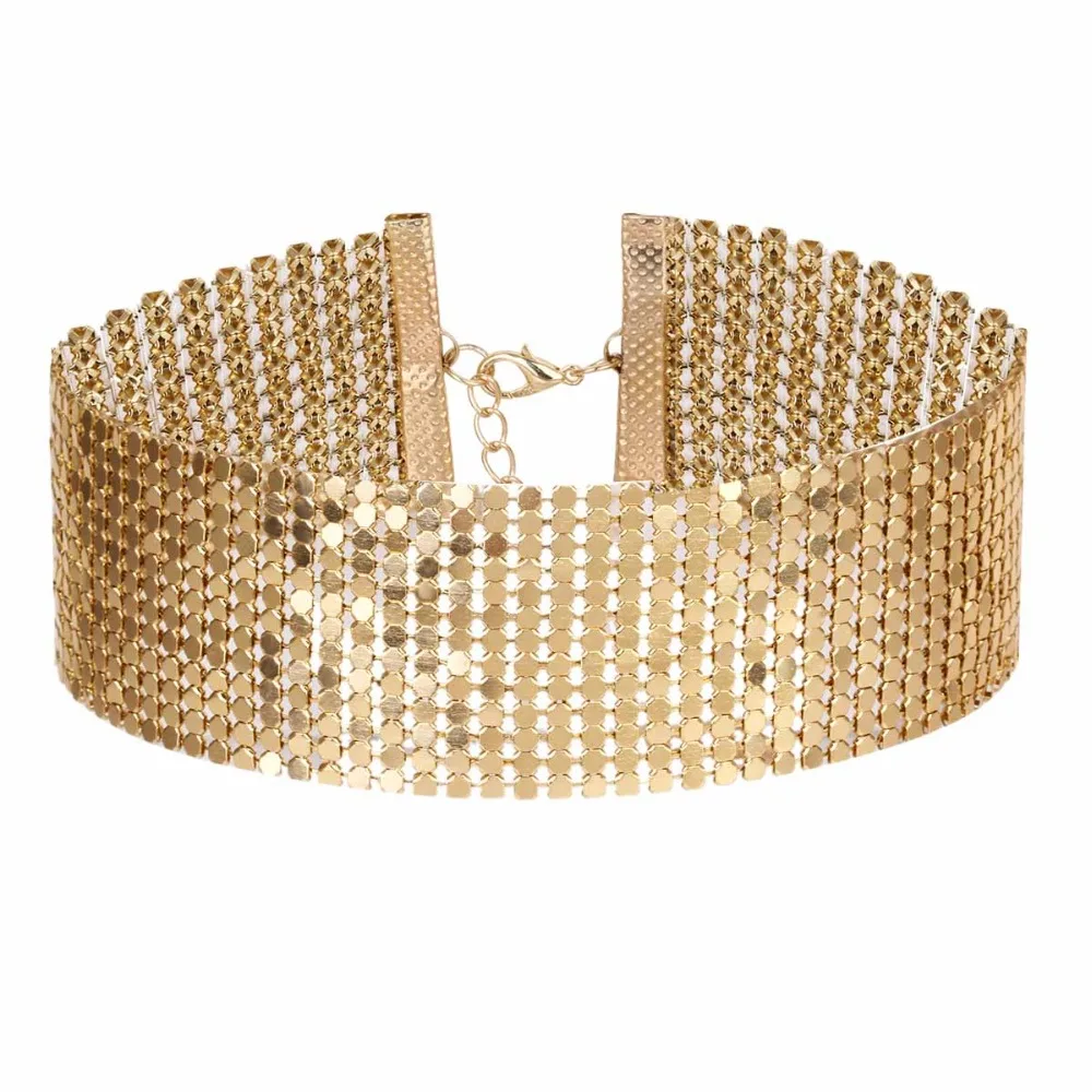 Новейшее колье-чокер женское серебряное Золотое черное блестящее металлическое