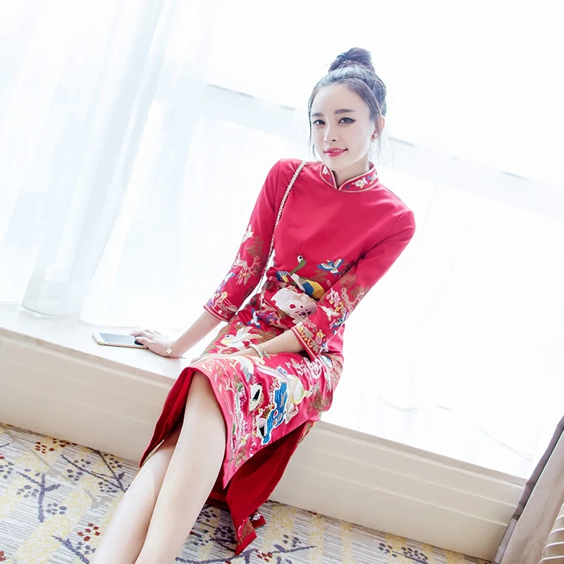 Вышитые китайские свадебные платья Чонсам для женщин|cheongsam top|traditional cheongsamtop cheongsam |