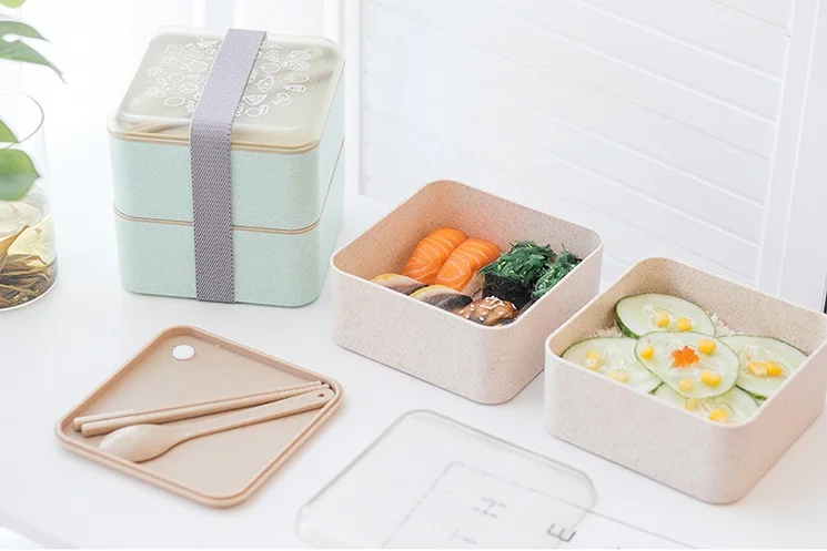 2 слоя пшеничной соломы большой емкости Ланч-бокс для микроволновой печи Bento