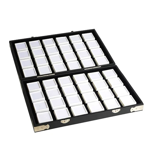 Black 4x4(48pcs) Портативный черный чехол из искусственной кожи для хранения драгоценных камней шкатулка для украшений каменный Держатель Витрина 6 размеров внутри porte bijoux - Цвет: Black 4x4(48pcs)