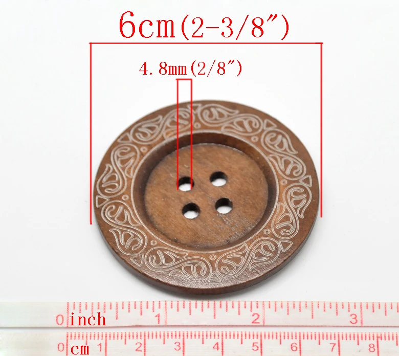 DoreenBeads 10 шт. кофе узор 4 отверстия Дерево большие швейные пуговицы для свитера