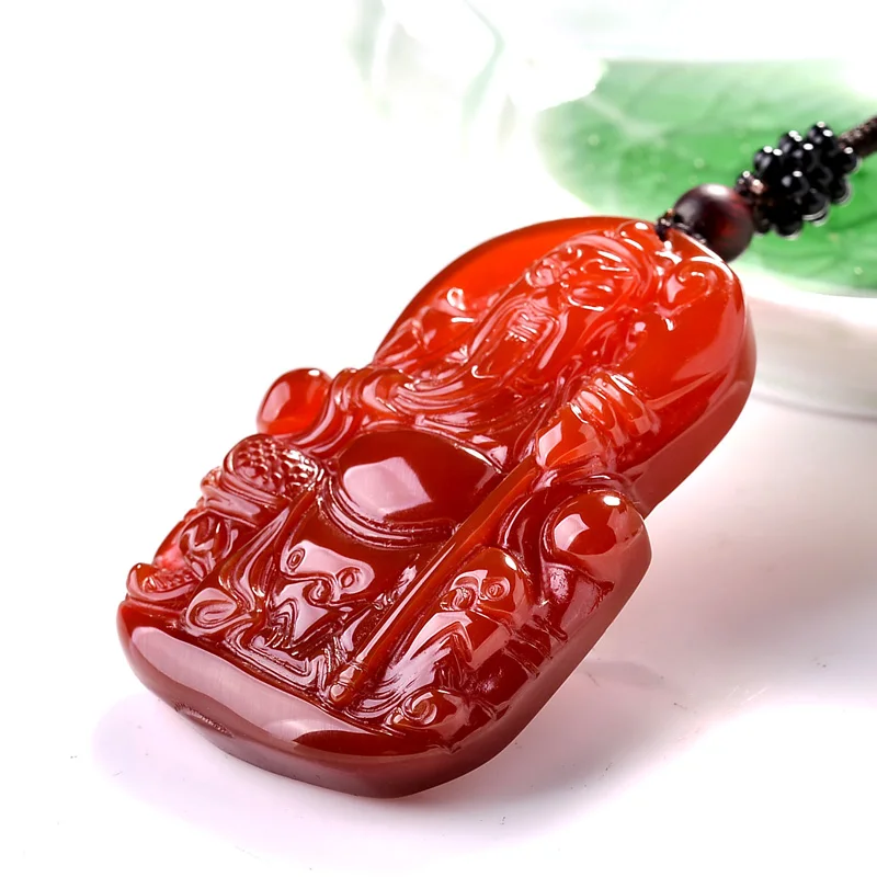 Красный Агат резной амулет Guan Yu на удачу кулон бусины ожерелье Модные ювелирные