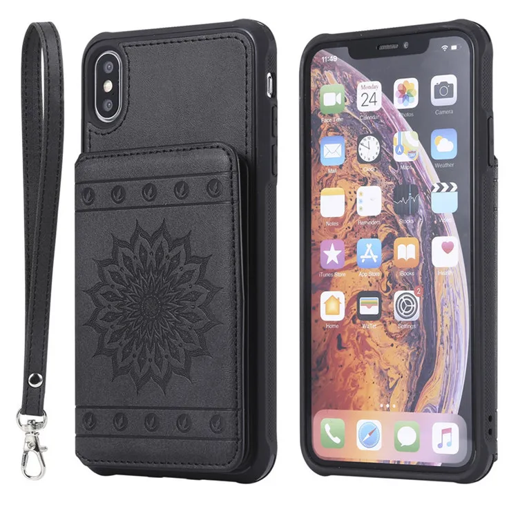 Black Tikitaka кошелек с рисунками подсолнуха чехол для iPhone 6S 6 Plus XR XS Max 8 Plus держатель кожаный чехол для iPhone7 X 7Plus XS чехол для телефона - Цвет: Black
