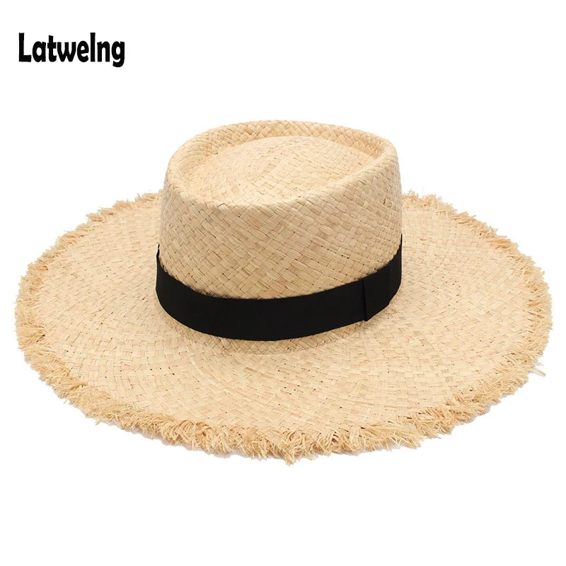 

Wholesale New Belt Raffia Straw Summer Sun Visor Hats For Women Lady Foldable Fashion Handmade Cap Wide Brim Panama Beach Hat