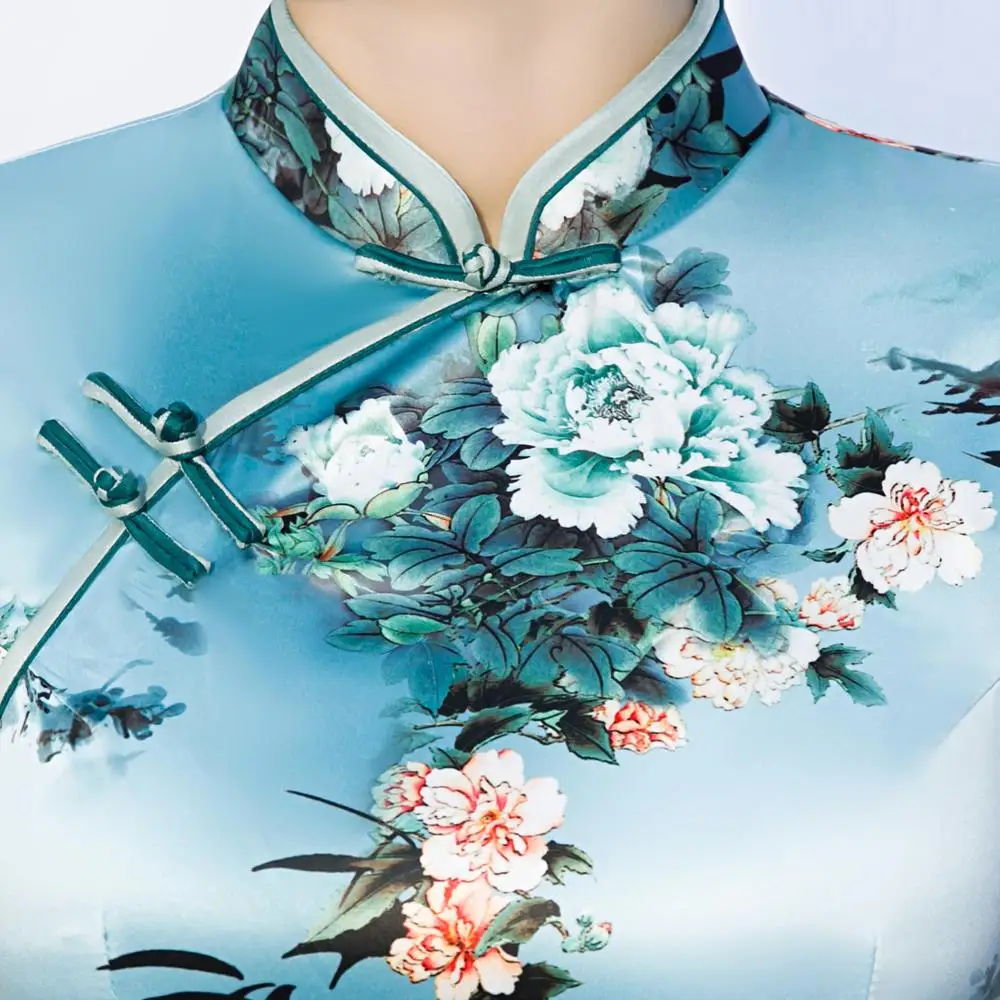 

2019 Long Cheongsam Fashion Chinese style Short Sleeve Dress Womens Rayon Qipao Slim Party Dresses Summer Lady Vestido S-5XL