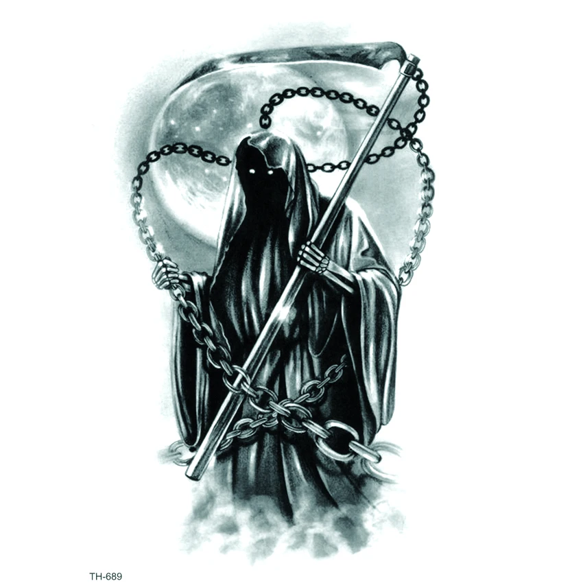 Мужская временная татуировка Grim Reaper водонепроницаемая на рукавах|Временные