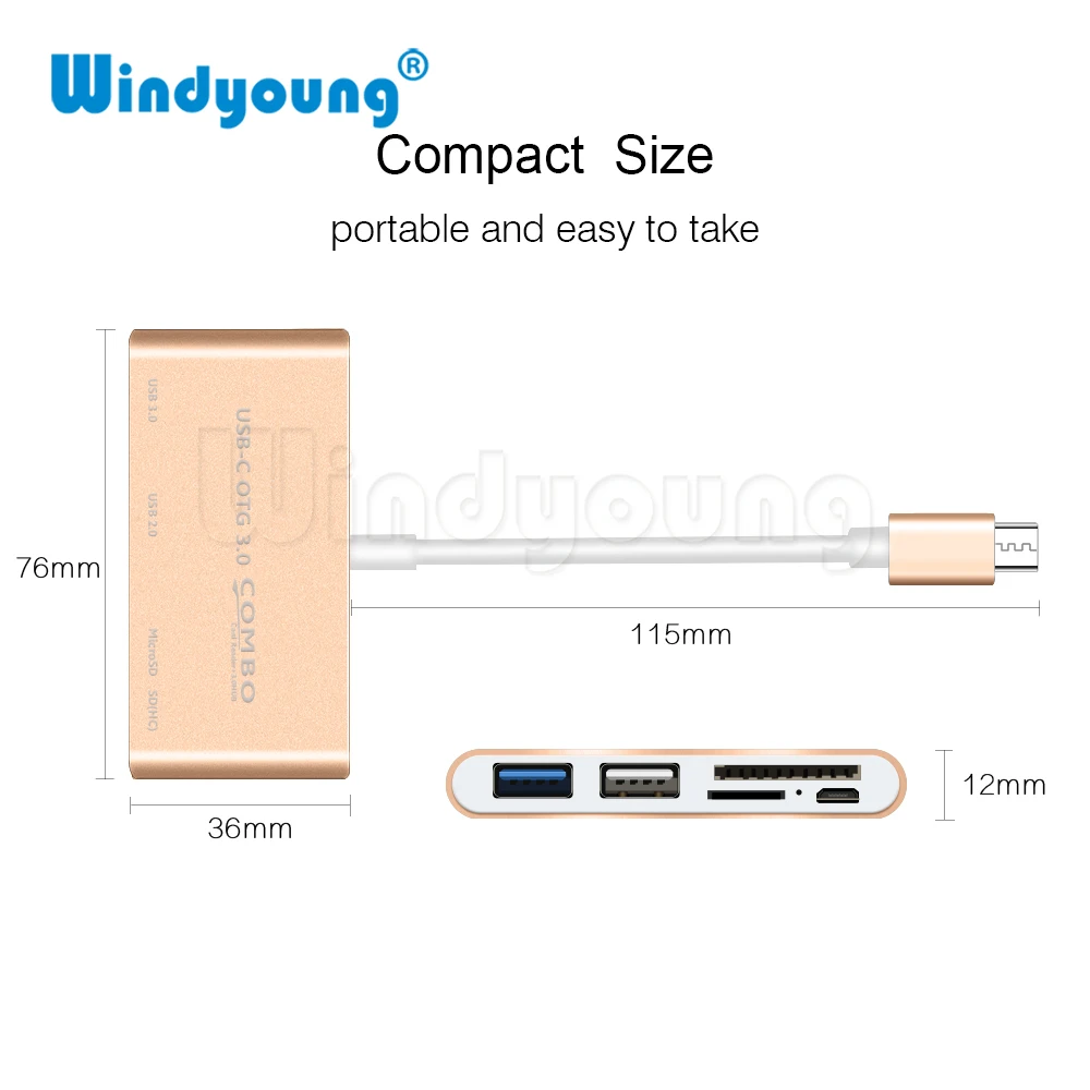 USB C концентратор картридер 5-в-1 Type OTG мульти USB-C разветвитель + Micro порт питания для