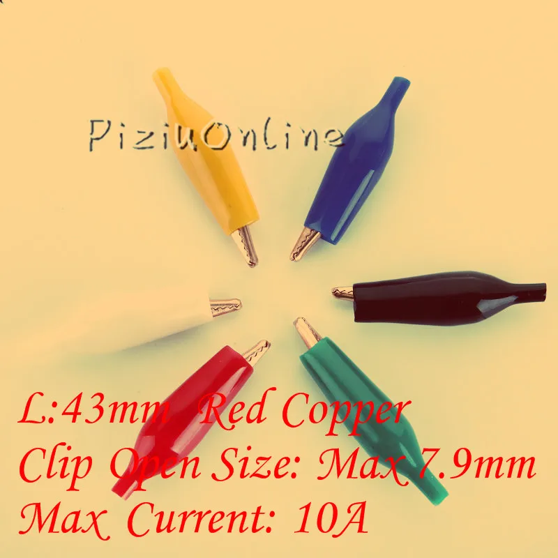 

6 colors YT149 10A 43mm Alligator Clip Cable Wire Battery Crocodile Clips Electrical Clamp Tester Probe 1 piece