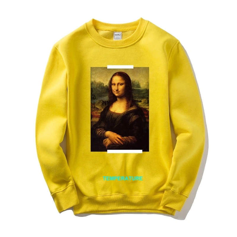 Mona Lisa температурный Мужской Женский свитшот, повседневный спортивный костюм с принтом, одежда Homme, новинка, с капюшоном, высокое качество, бренд 128FD - Цвет: Yellow