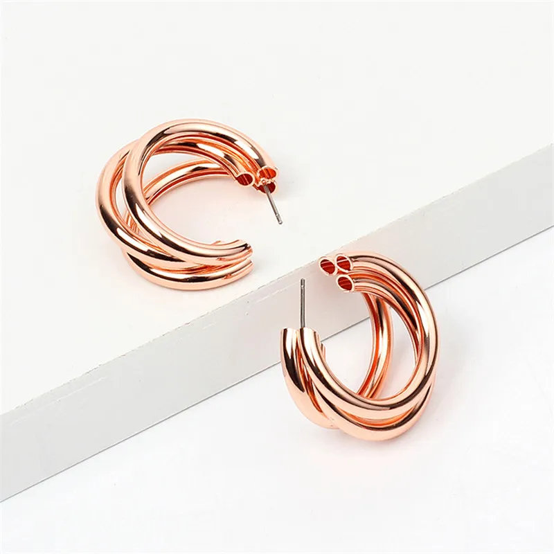 DoreenBeads модные серьги-гвоздики золотые простые геометрические большие круглые