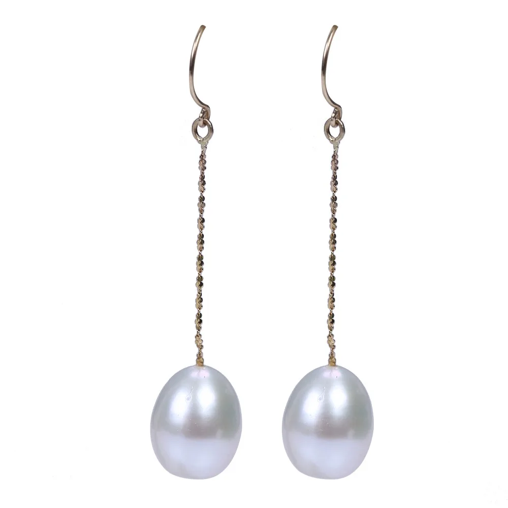 

Gorgeous 9-10mm Rice Shape Freshwater Pearl Drop Gold Earrings For Women
