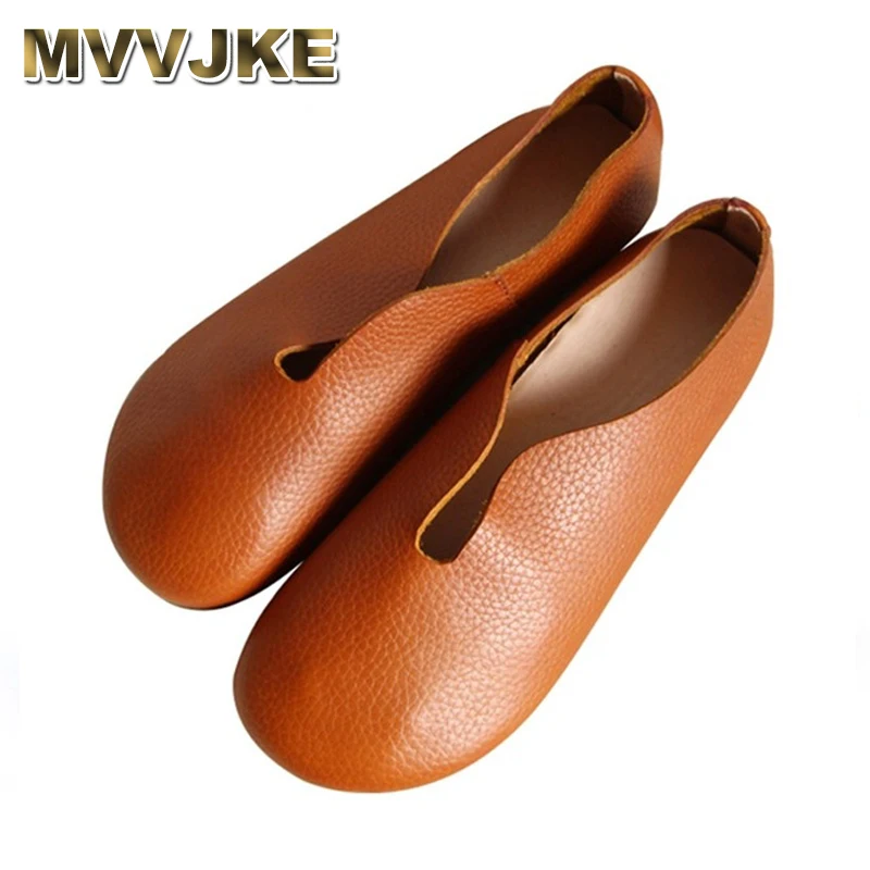 

MVVJKE 2018 Women Shoes Summer Spring Genuine Leather Loafers Casual Solid Slip-On Round Toe Handmade Flats E188