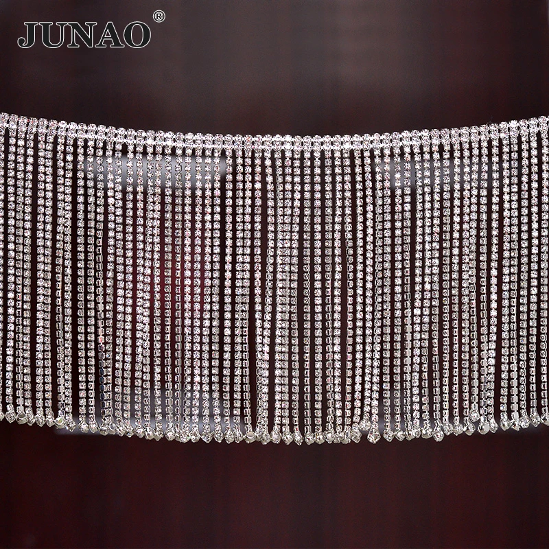 JUNAO 45 см/лот прозрачная Стразы бахрома Стекло Хрустальная цепочка металлическая