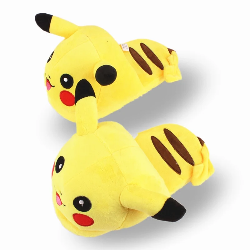 WHOHOLL/хлопковые тапочки в японском стиле с изображением Pokenom Pikachu; домашняя обувь для влюбленных женщин на толстой подошве; нескользящая и теплая подошва