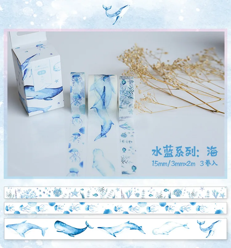Coloffice 3 шт./компл. Sky Blue Series лента Washi свитер-гольф в Корейском стиле свежий Однотонная одежда с милым рисунком клейкая лента для stationeryl расходные материалы