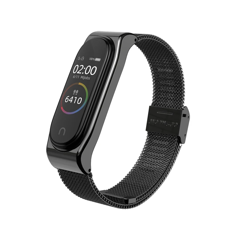 black Металлический браслет для Xiao mi Band 3/4, ремешок на запястье mi band 4, браслет, смарт-часы Band mi Band 3, ремешок из нержавеющей стали для mi 3 - Цвет: black