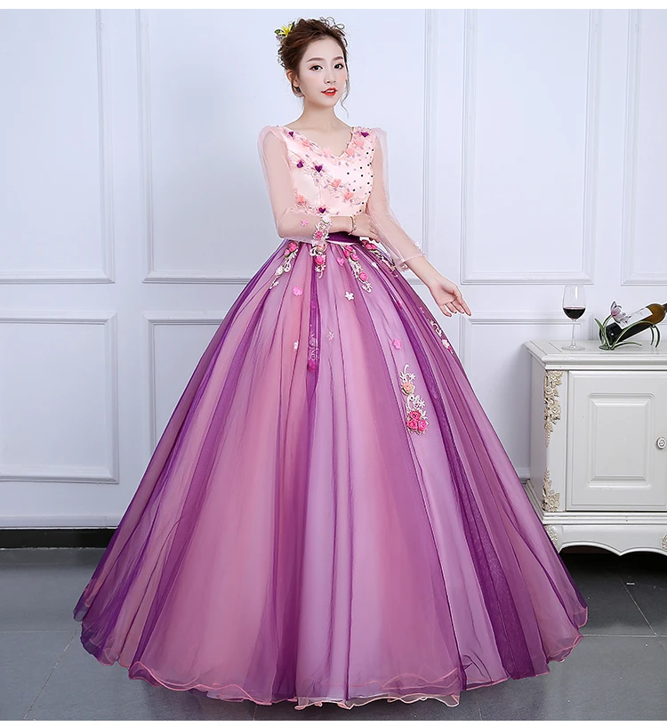 Vestido 15 quinceanera Дешевые Длинные рукава Бальные платья фиолетовые Бальные платья с открытой спиной с цветами из бисера милые 16 платья