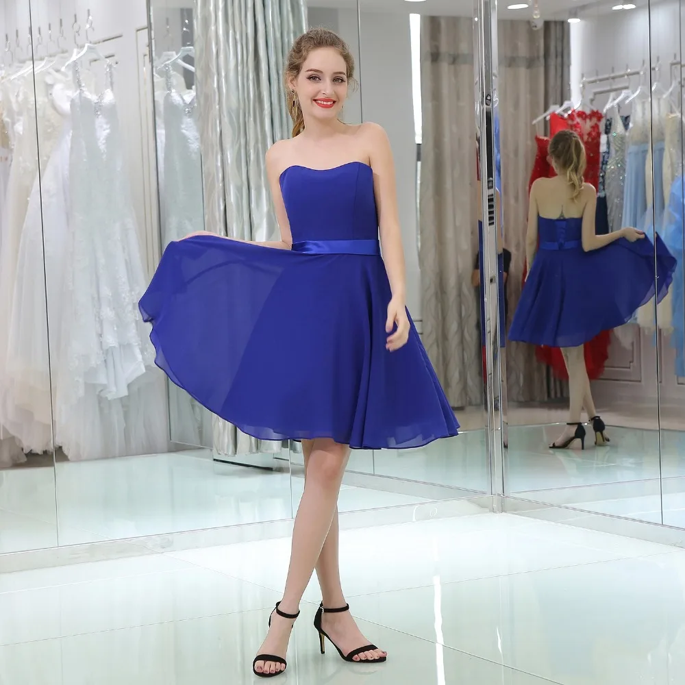 Шифон без бретелек 2018 Новый Для женщин Элегантные Короткие платье Вечерние