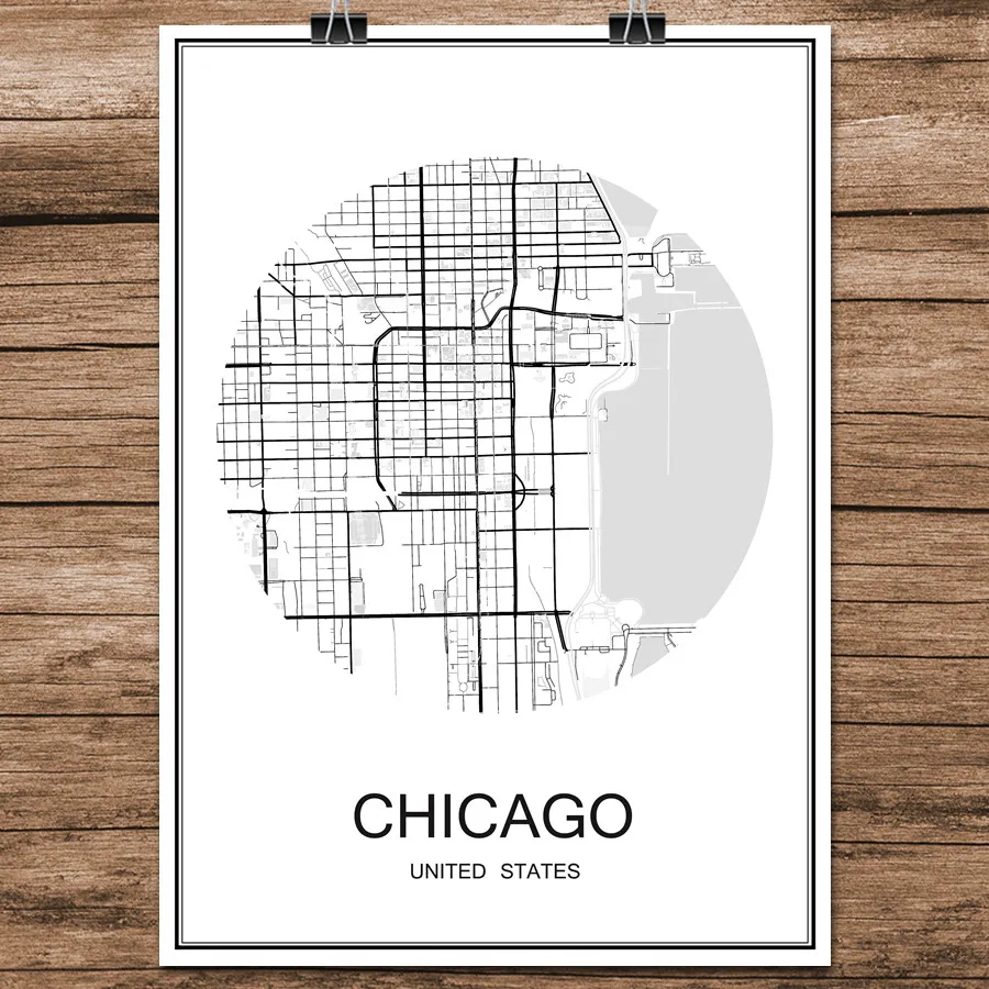 CHICAGO Будапешт Венгрия известных мировых город улица Географические карты печати плакат Аннотация покрытием Бумага кафе-бар Гостиная Домашний Декор стены Стикеры - Цвет: CHICAGO