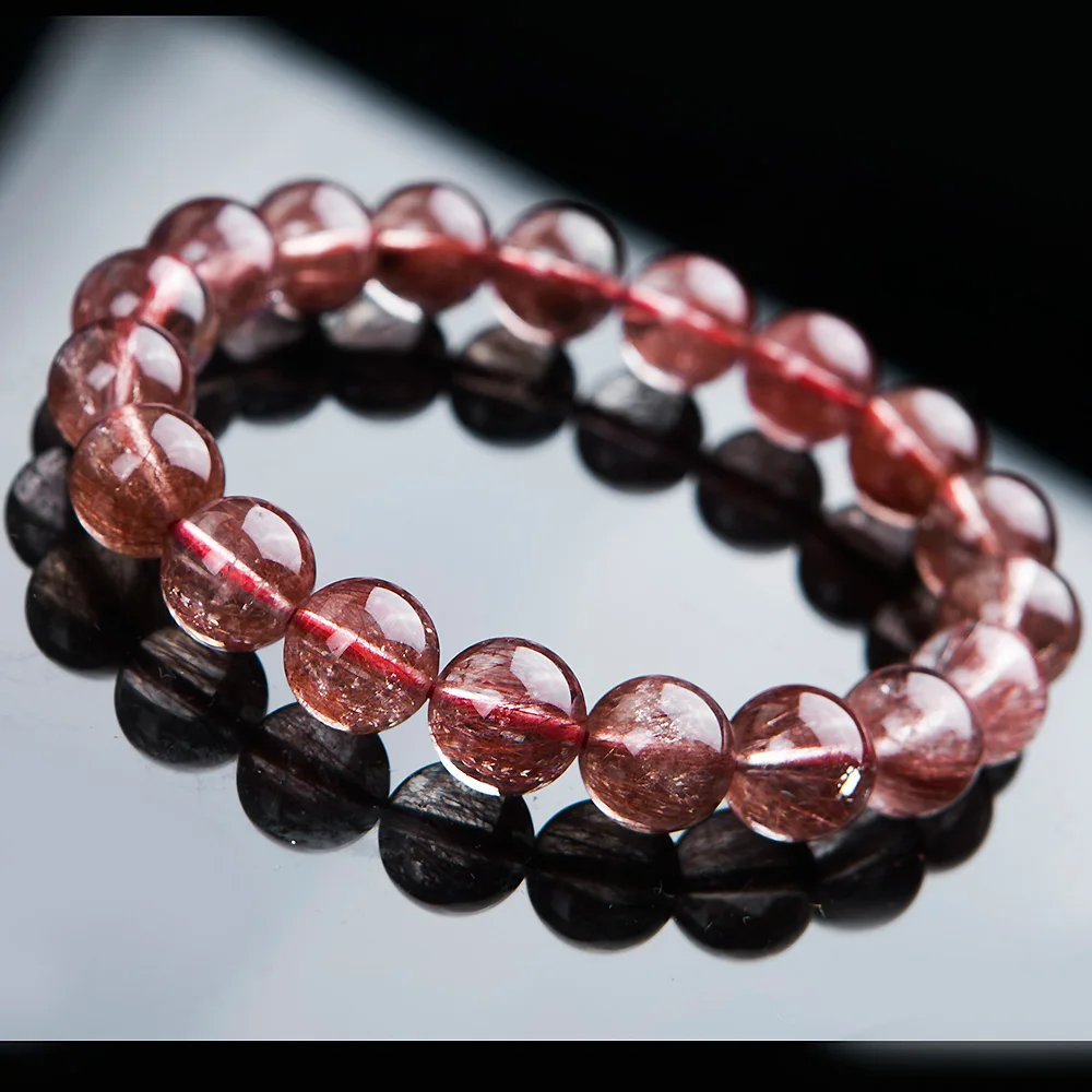 

Genuine Natural Red Hair Rutilated Quartz Round Beads 10mm Crystal Bracelet Women Men Clear Stone Gift Bracelet Jewelry AAAAA
