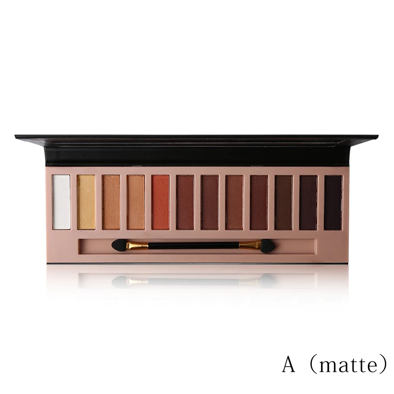 A Matte Beauty 12 видов цветов, мерцающие матовые тени для век, палитра для макияжа, натуральная пудра, стойкие тени для век с кистями для макияжа, косметика - Цвет: A Matte