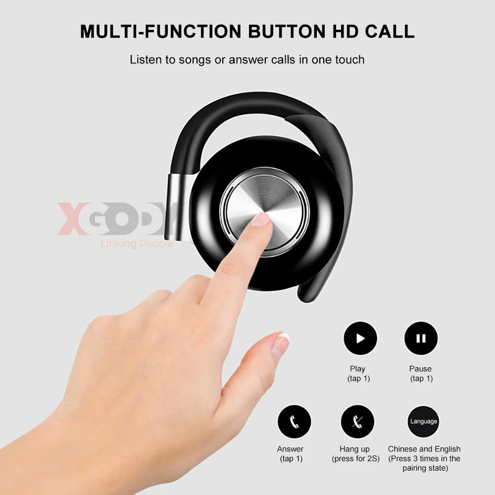 XGODY Air V5 TWS беспроводные наушники, стерео Bluetooth 5,0, наушники с ушным крюком, шумоподавление, Bluetooth гарнитура с микрофоном