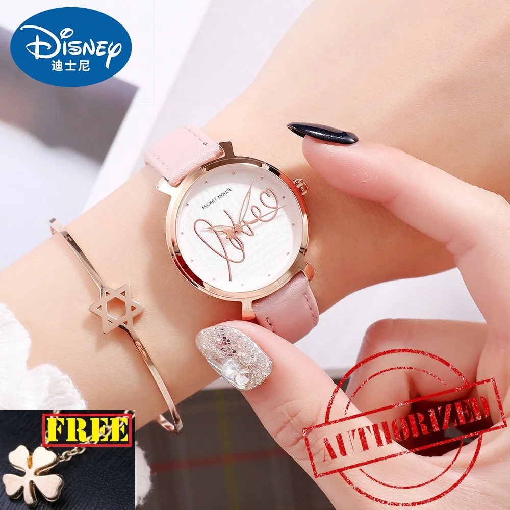Часы наручные Disney женские кварцевые брендовые водонепроницаемые Модные с Микки