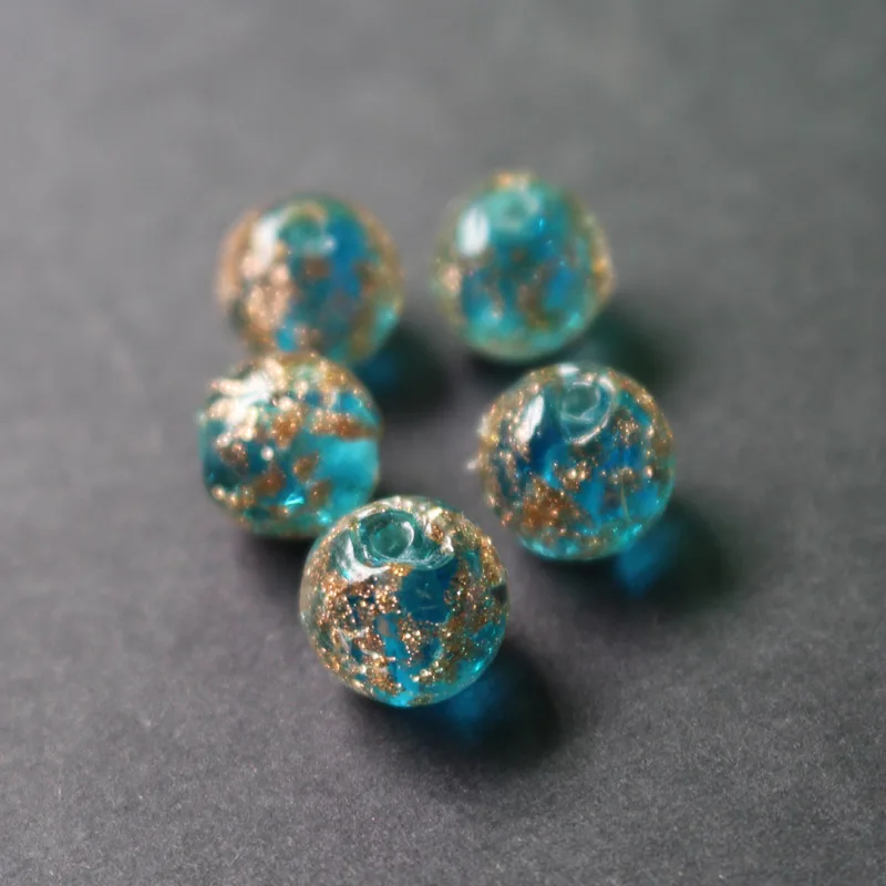 

10pcs/lot 10mm Lampwork Glass Beads Glass Boutique beads Teal Blue Color With Shinning Sand for earring necklace making