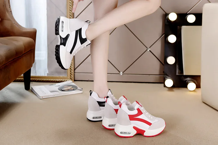 Женская обувь на танкетке; zapatillas mujer; повседневная обувь на платформе и высоком каблуке 8 см; женские кроссовки; обувь, увеличивающая рост; WW-22