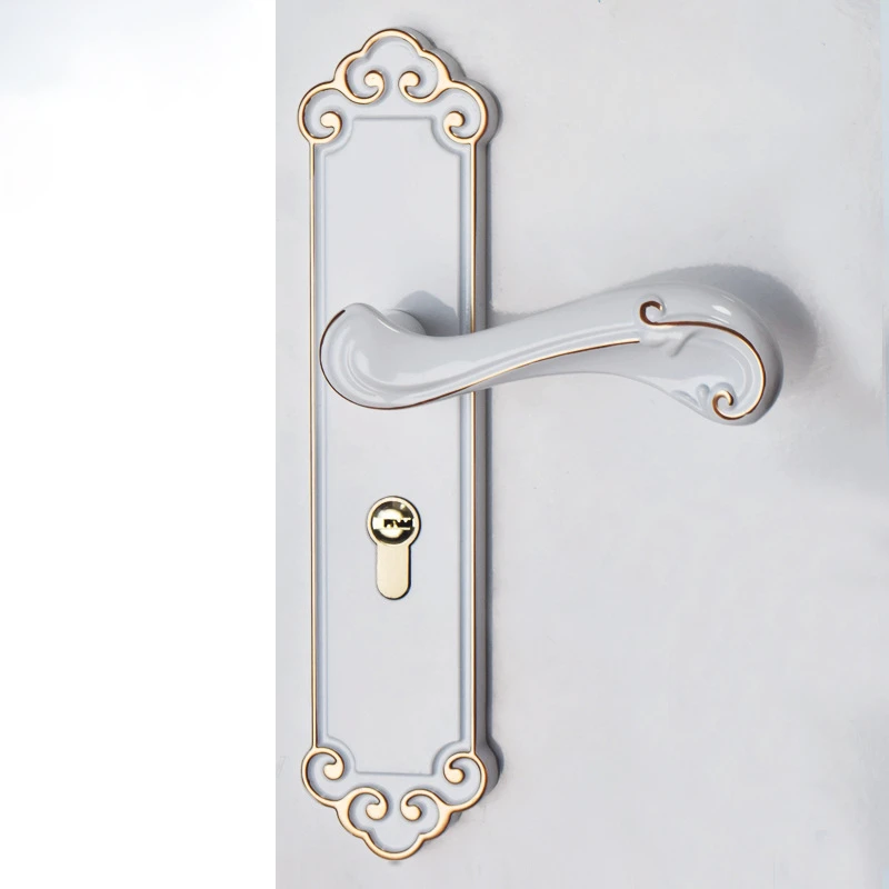 Дверной замок в европейском стиле белый с ручкой для спальни гостиной