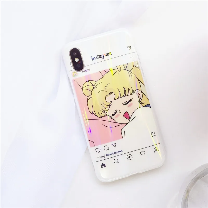 laser aurora cute cartoon pink maid IMD white soft shell phone Case For Apple iphone 6 6s 7 8 Plus X XS XR MAX silicone case |